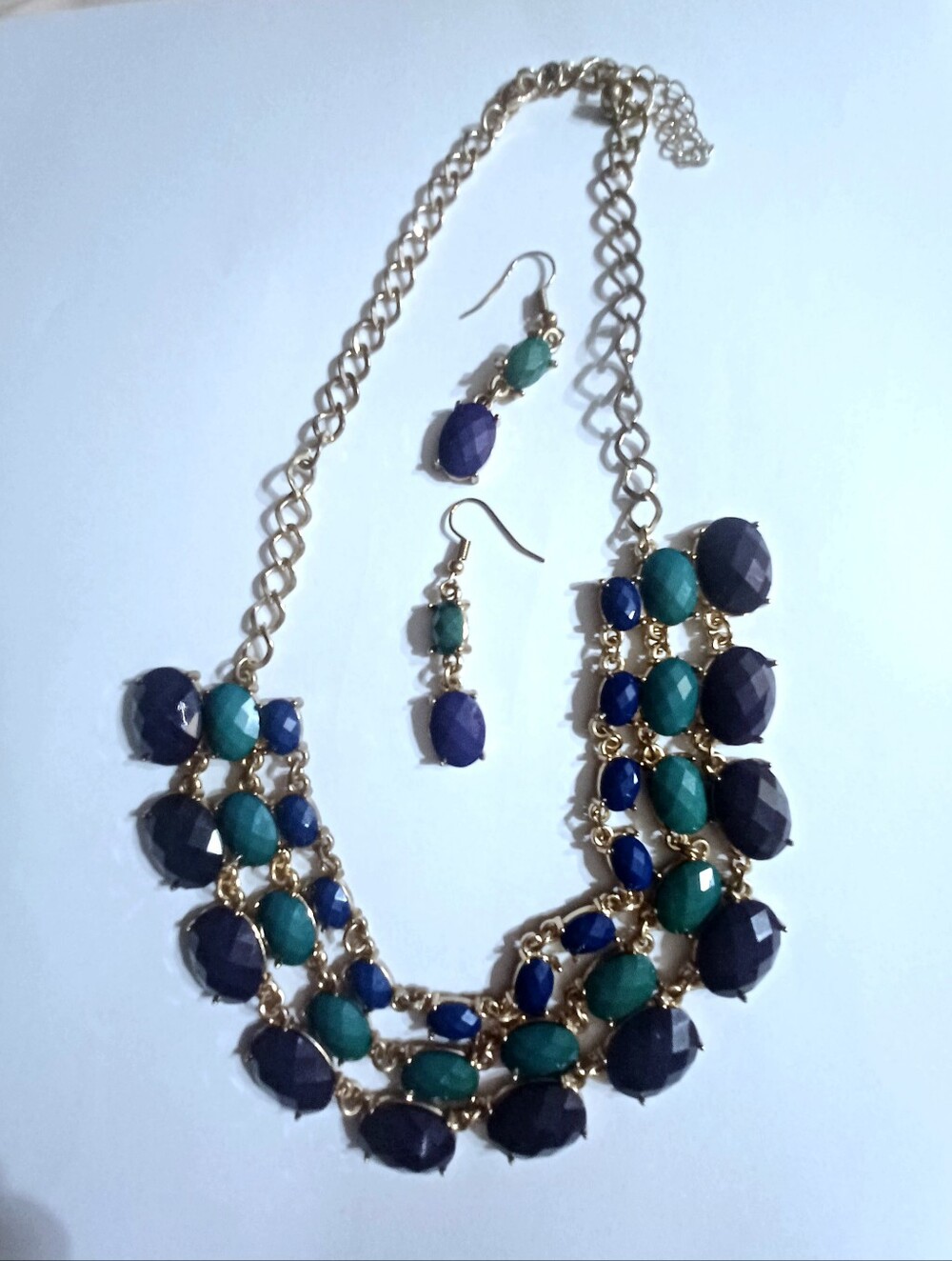 Gold-Tone Multicolor Faceted Stone Necklace & Earring Set